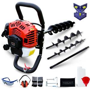 52CC 2-Stroke Earth Auger - 3HP, 3 Bits, Extension, Safety Gear Fence Post Hole Digger