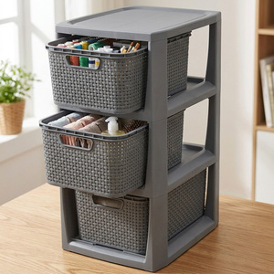 Stylish 3-Drawer Grey Rattan Storage Tower for Home & Office