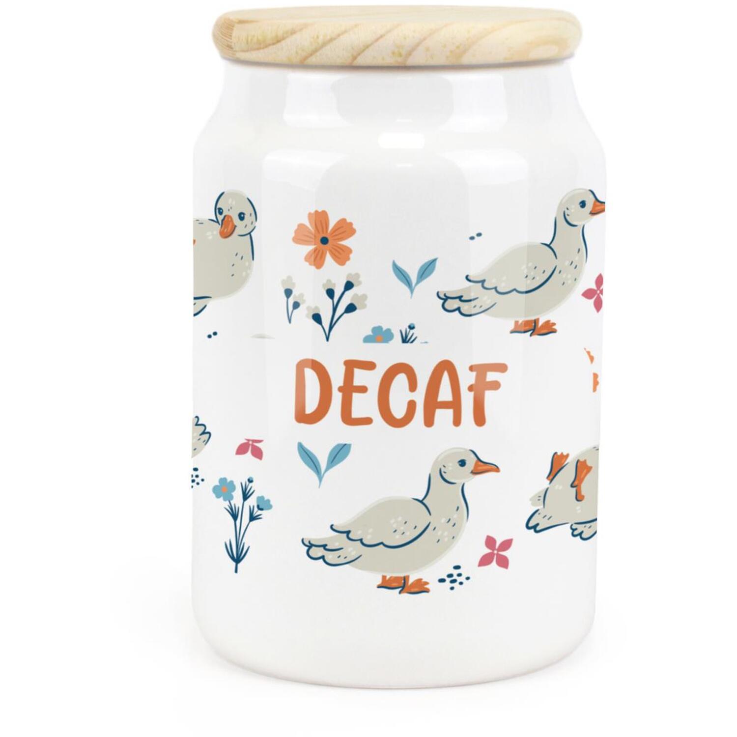 B&Q - Ducks & Flowers Ceramic Decaf Storage CanisterFloral Birds Kitchen Storage Container & Wooden Lid 600Ml (14.5Cm X 9.5Cm) - Image 2