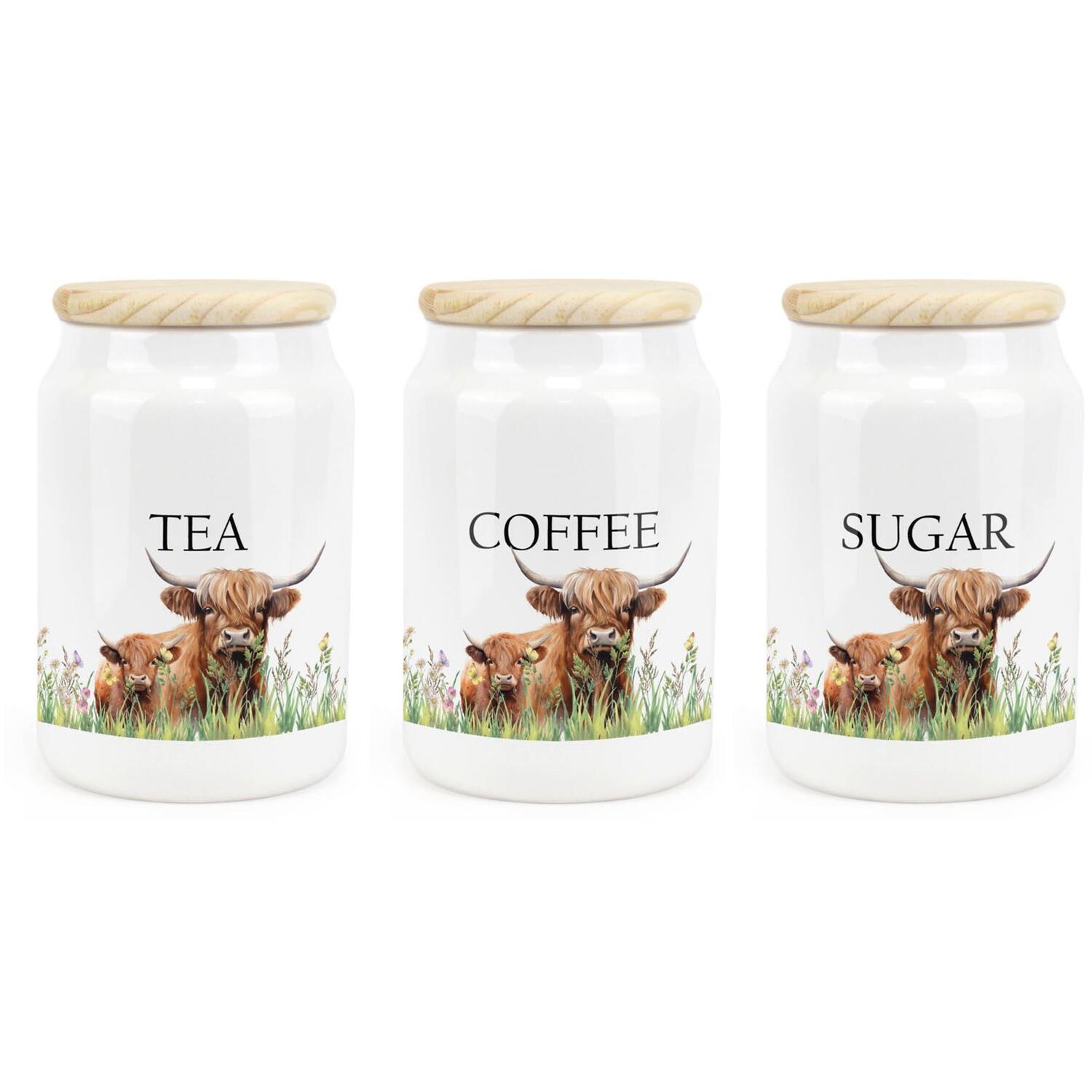 Purely Home Ceramic Tea Coffee Sugar Canister Set - 600ml - Brown - Image 3