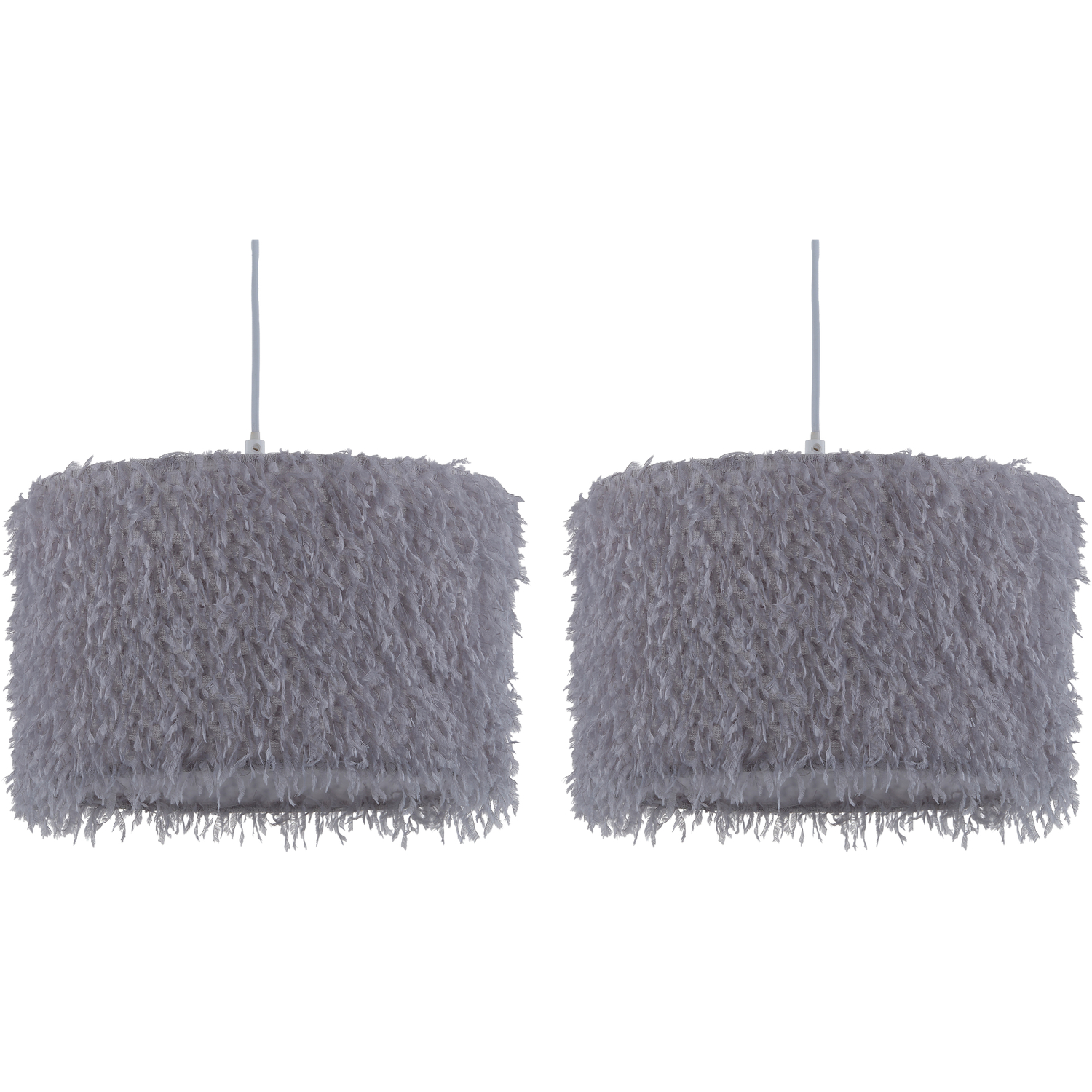 First Choice Lighting Set Of 2 Rogers Easy Fit Fabric Pendant Shades - Grey
