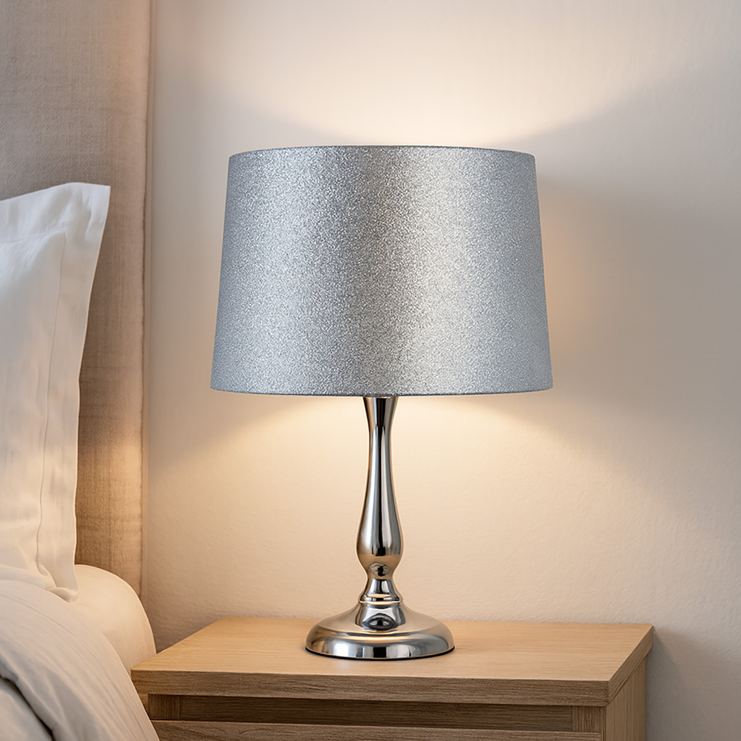 Voltico Modern Silver Glitter Easy Fit Lamp Shade Ceiling Or Table Light Shade - Silver
