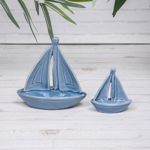 Ceramic Sailboat Ornaments - Set of 2