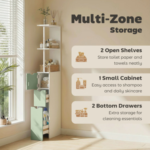 White and Light Green HOMCOM Tall Bathroom Cabinet Bathroom Storage Cabinet with Drawers shot 18189884