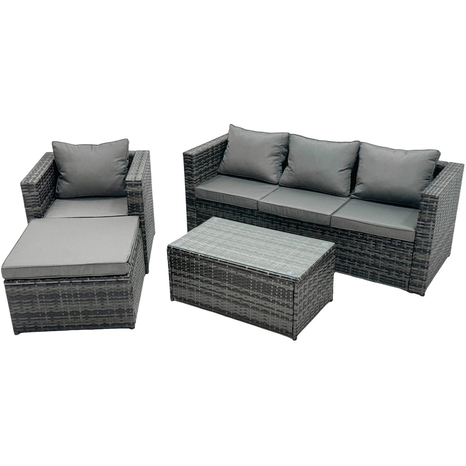 Fimous Unisex Dark Grey Rattan Sofa Set Outdoor Garden Furniture With Single Arm Chair & Rectangular Coffee Table With Big Footstool In Size 1 - Image 2