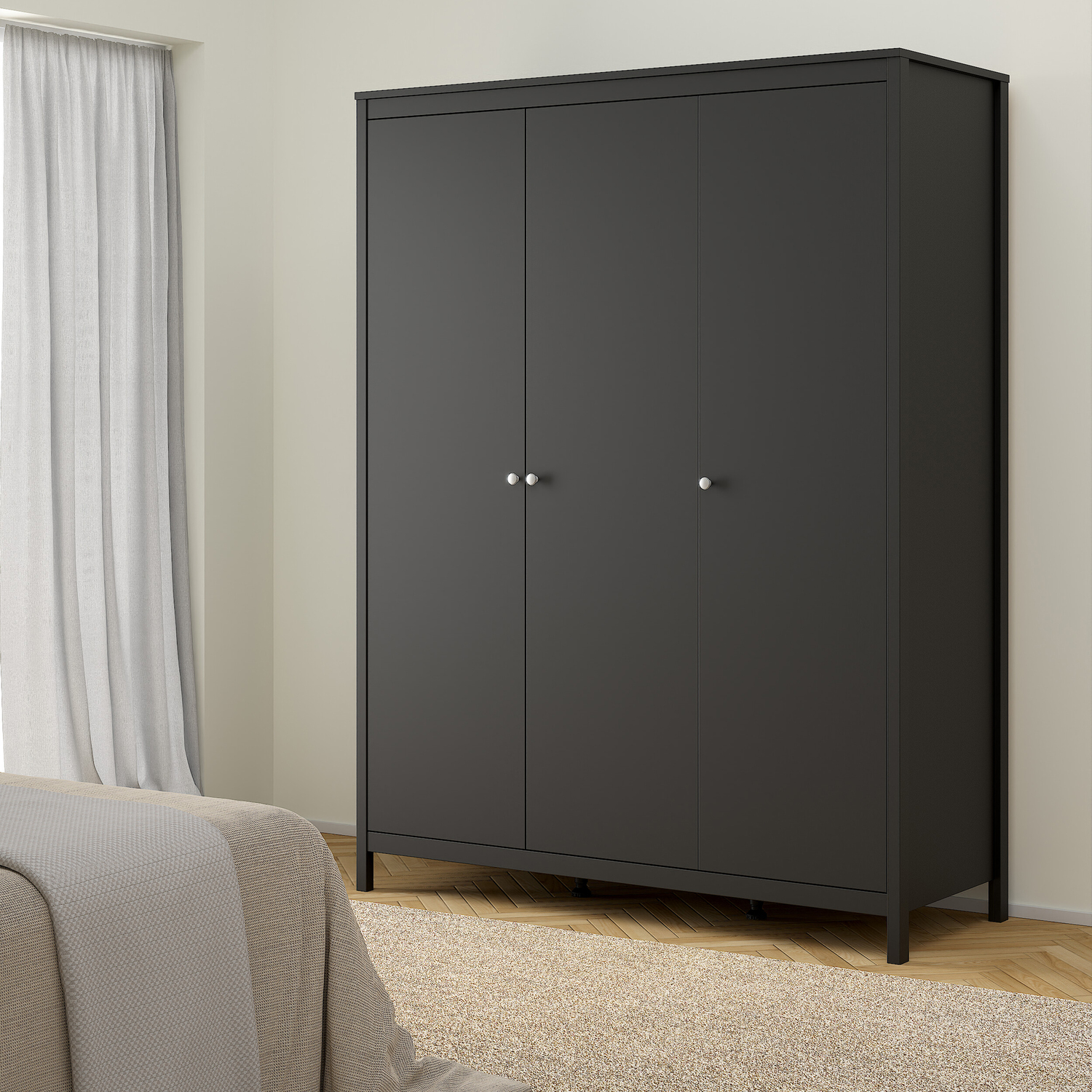 Indoor Furniture Group Madrid Wardrobe - 3 Doors - Matt Black - Image 4