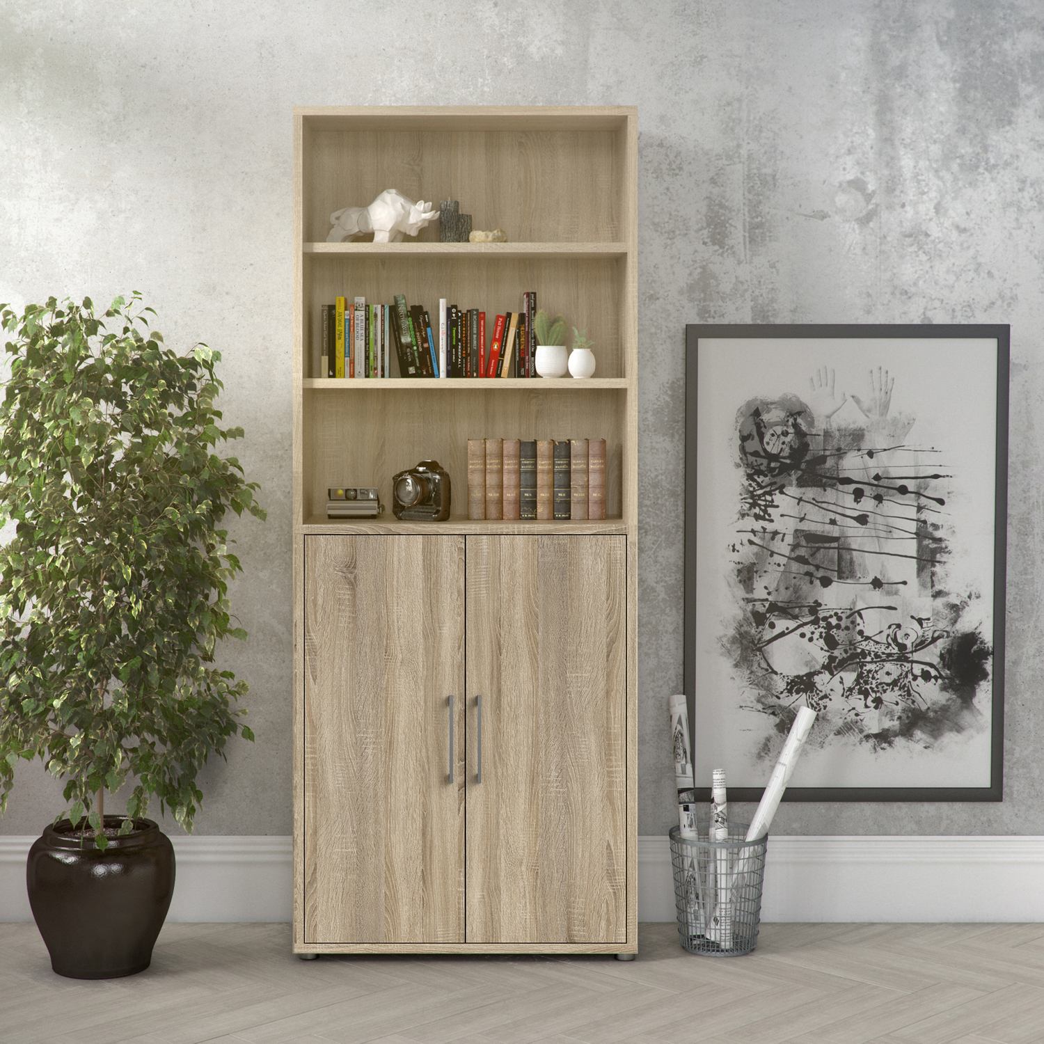 Furniture To Go Prima Bookcase 4 Shelves With 2 Doors - Oak
