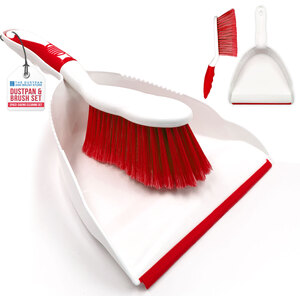 Soft Grip Dustpan and Brush Set Fine Dust Hand Sweeper (Red)