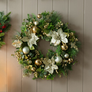 Gold Poinsettia Bauble Wreath