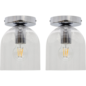 Set Of 2 Belten Clear Glass Cloche Chrome Ceiling Light Fittings