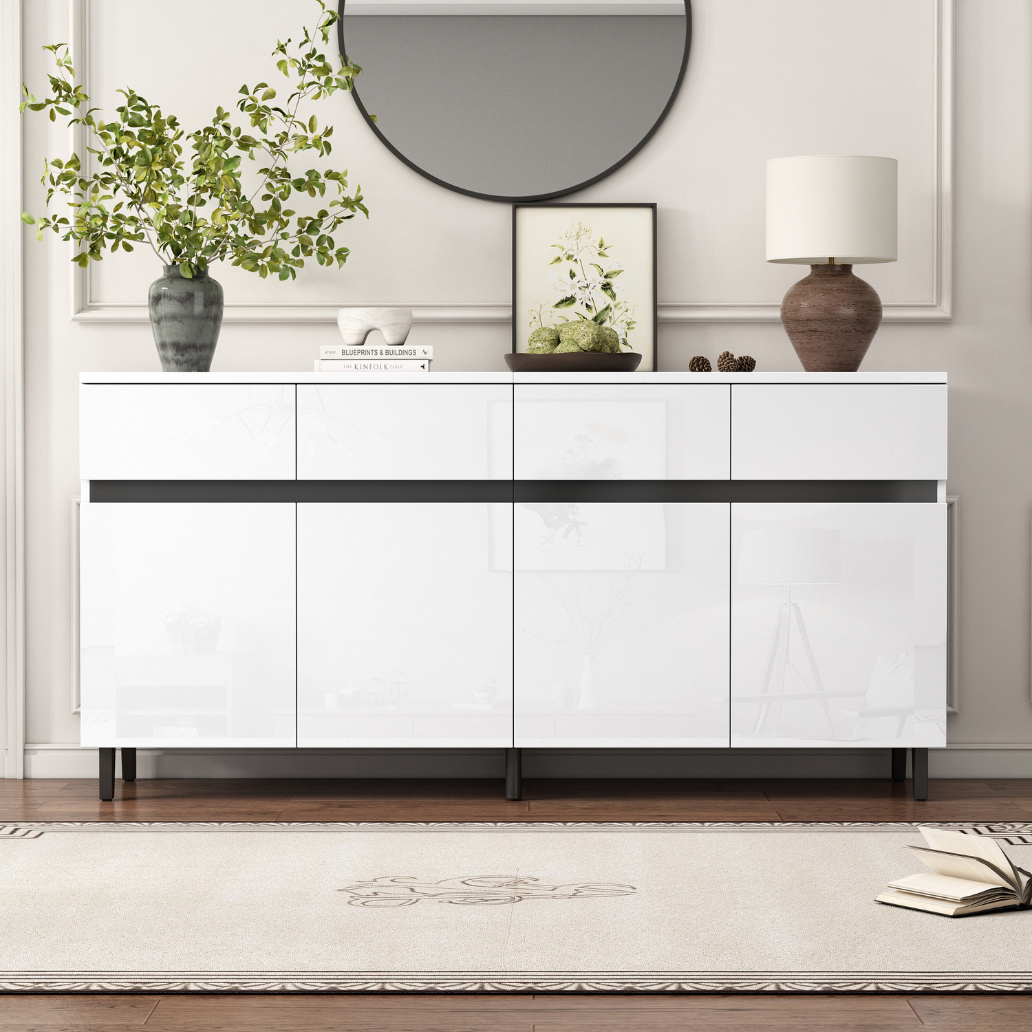 Aka Storage Cabinet With 4 Drawers, 4 Doors And Adjustable Shelves, White - White