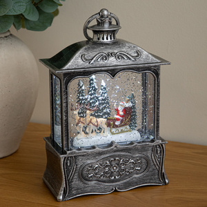 22 cm Silver Santa Sleigh Christmas Water Spinner Lantern