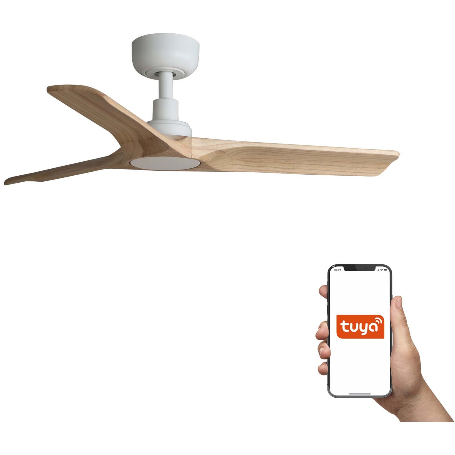 Netlighting Unisex Brown Heywood 3 Blade Ceiling Fan Matt White Pine Tuya Smart System In Small - Image 2