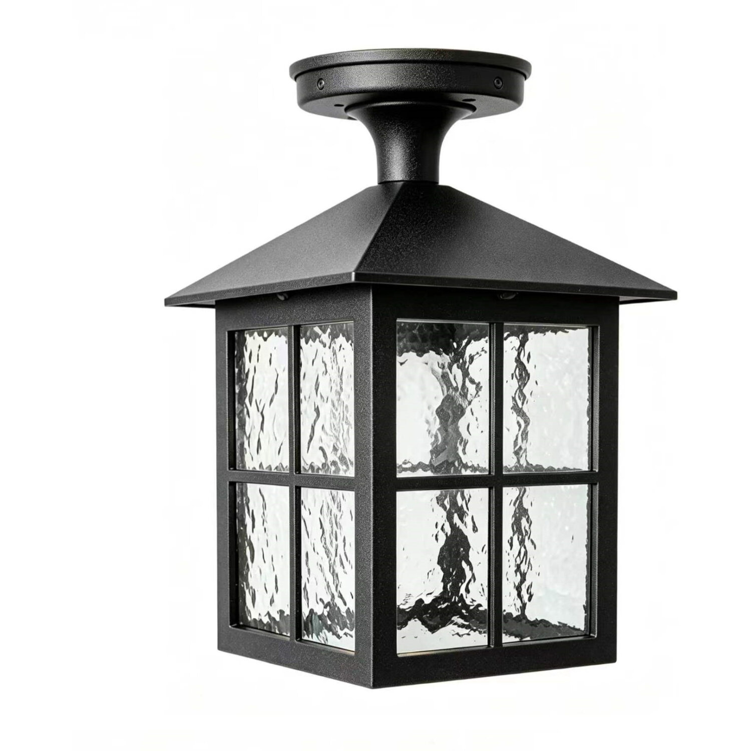 First Choice Lighting Somerset Black Outdoor Flush Ceiling Light - Black & Clear