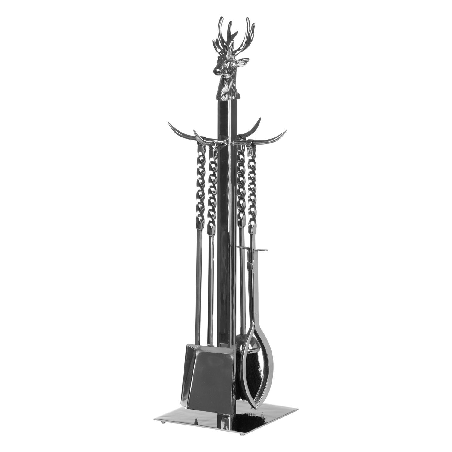 Hill Interiors Hand Turned Stag Nickel Companion Set - Silver