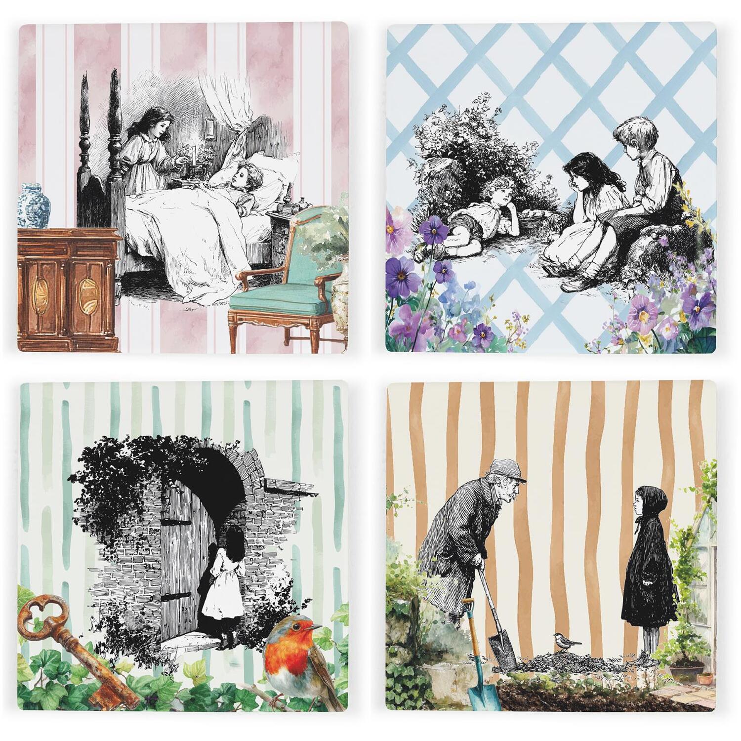 B&Q -  The Secret Garden CoastersStorybook Inspired Set Of 4 Square Ceramic Coasters - Image 3