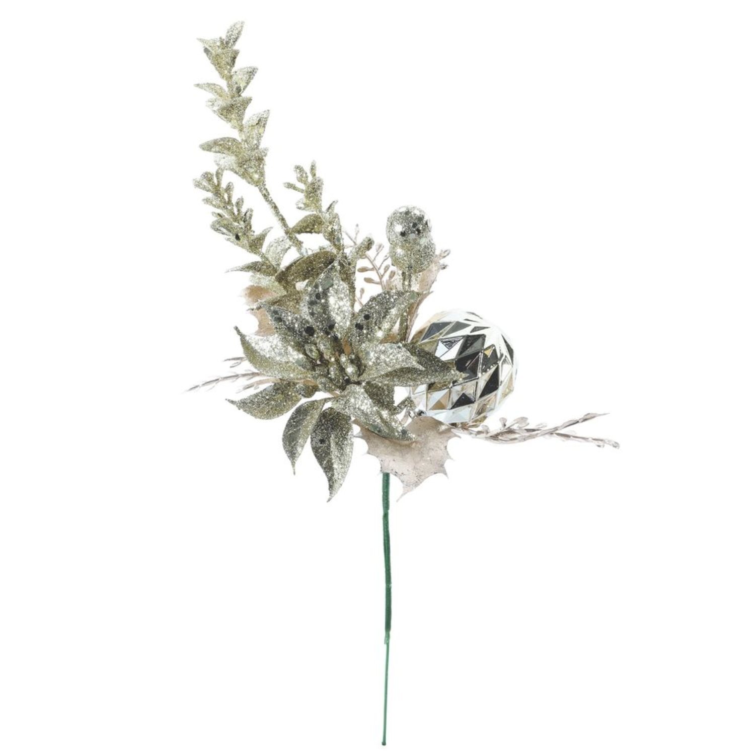  - Champagne Poinsettia And Ball Pick 12Cm 5 PackGreen - Image 3