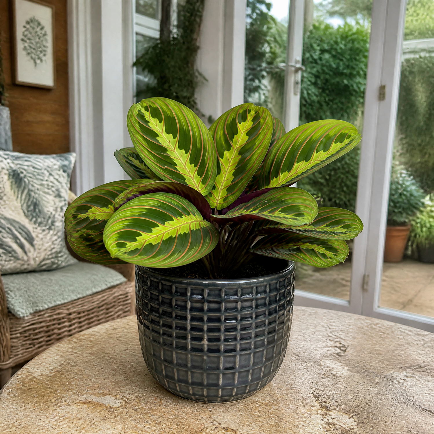 Plants By Post Maranta Lemon Lime Prayer Plant E - Grey Ceramic