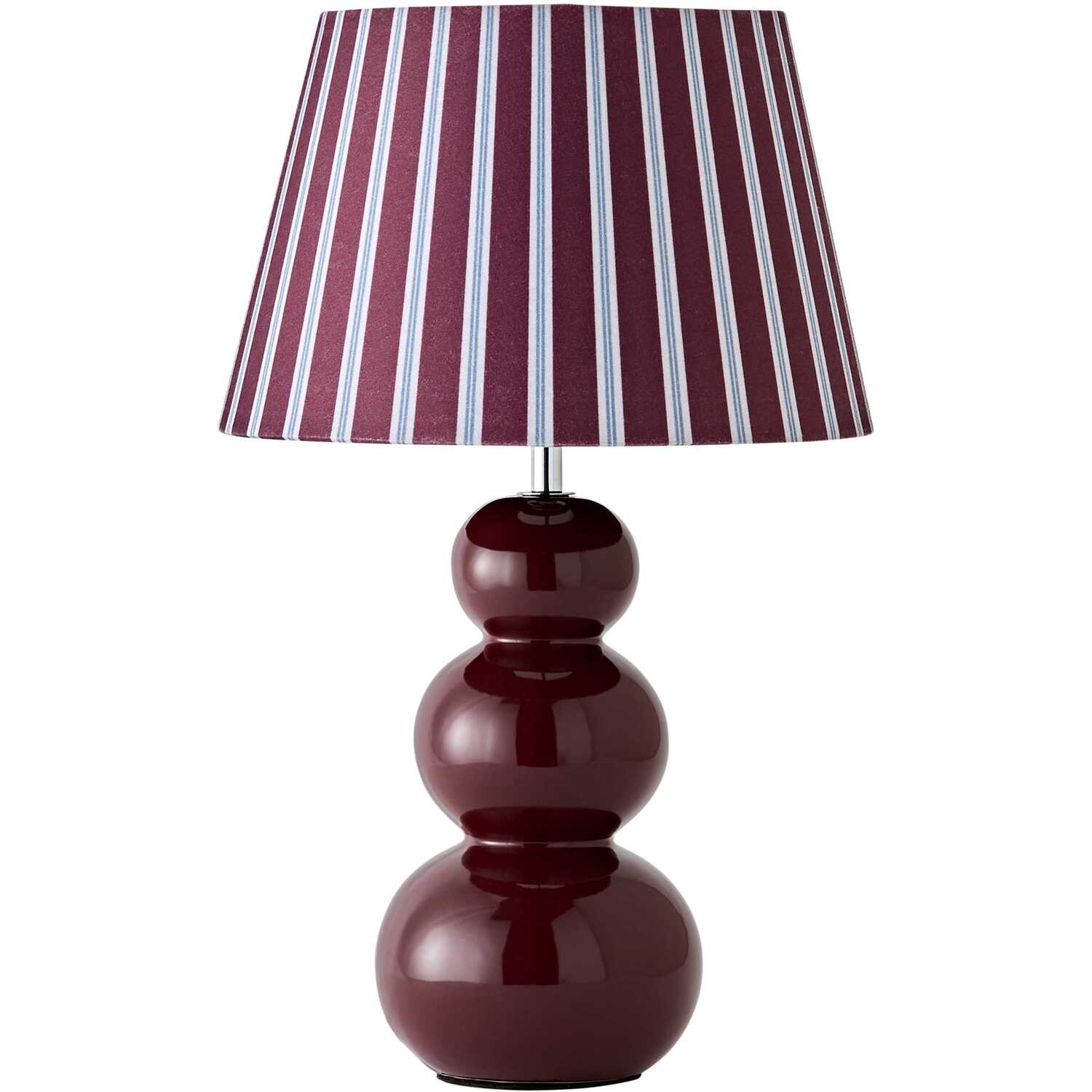 Valuelights Edie Striped Print Shade Ceramic Bobble Base Table Lamp - Navy Blue / No - Burgundy / Yes