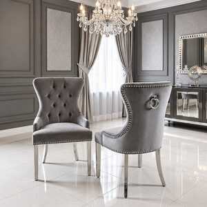 Dinest Grey Velvet Knocker Back Chair