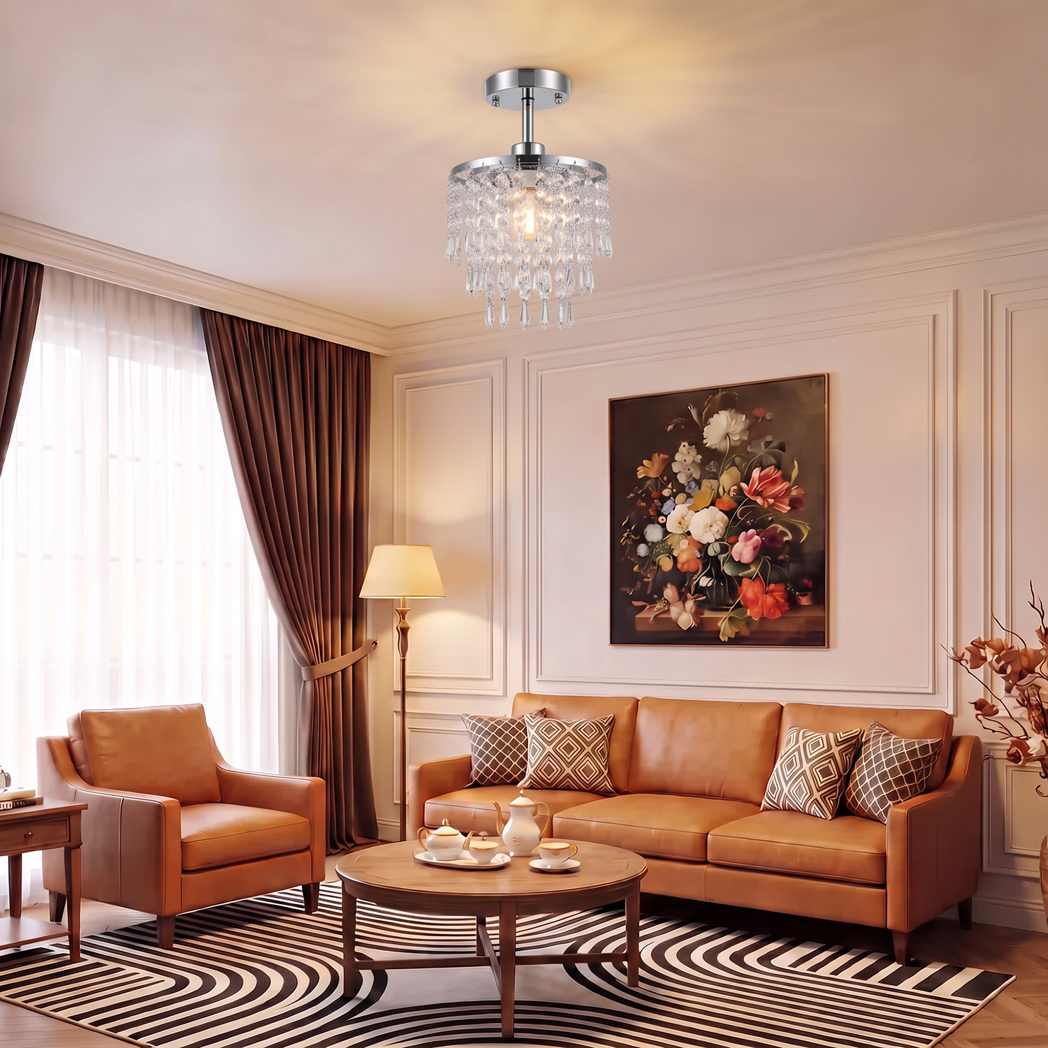 Homcom Light/Silver Crystal Ceiling With 57 Crystal Strands, Tone - Image 4