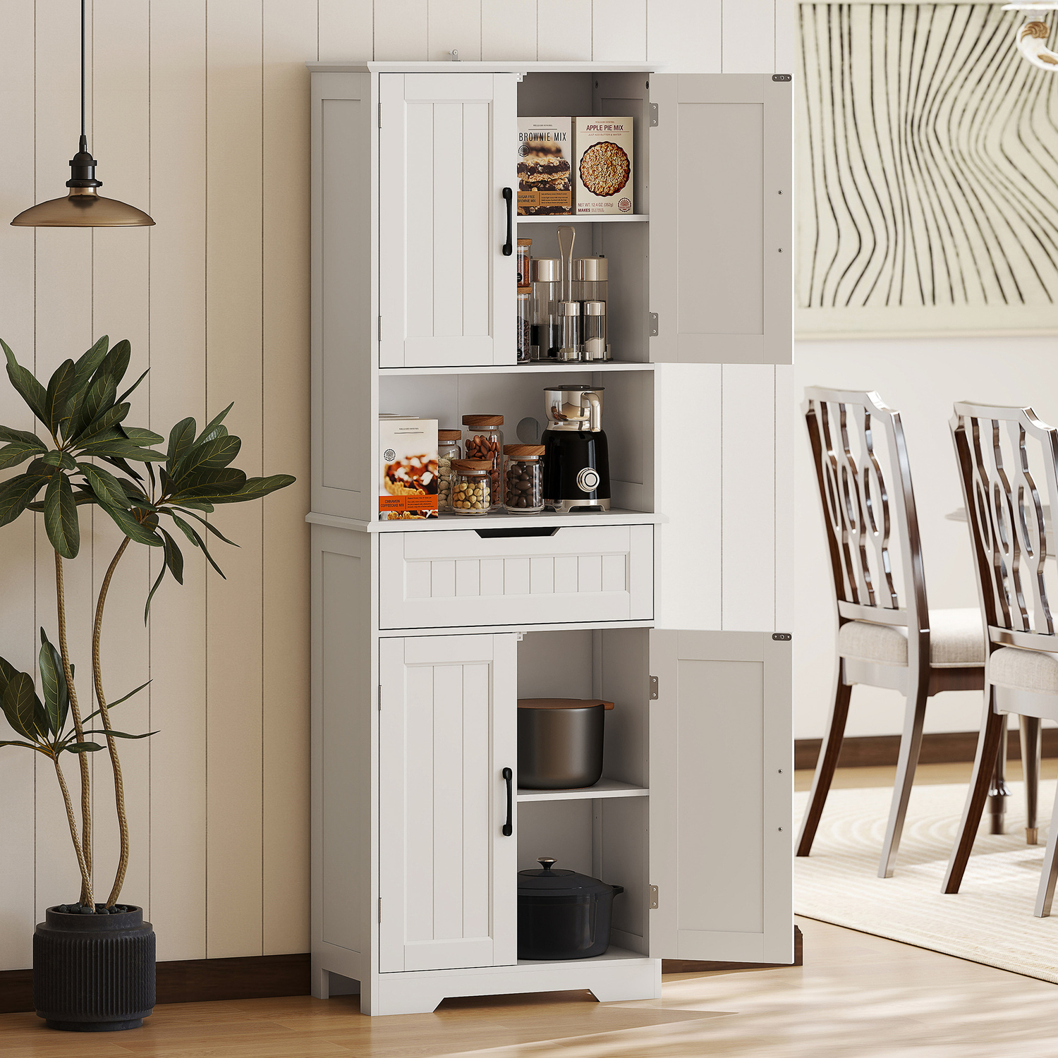 Homcom Unisex White 172 Cm Tall Kitchen Pantry Cupboard With Open Counter, Small - Image 3