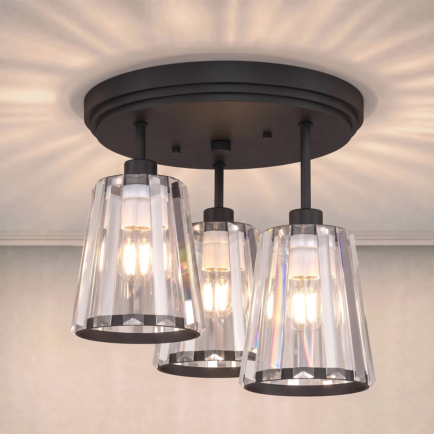 Homcom Unisex Black 3-Light Crystal Glass Ceiling Light, 40W, 3 E27 Sockets, - Image 5