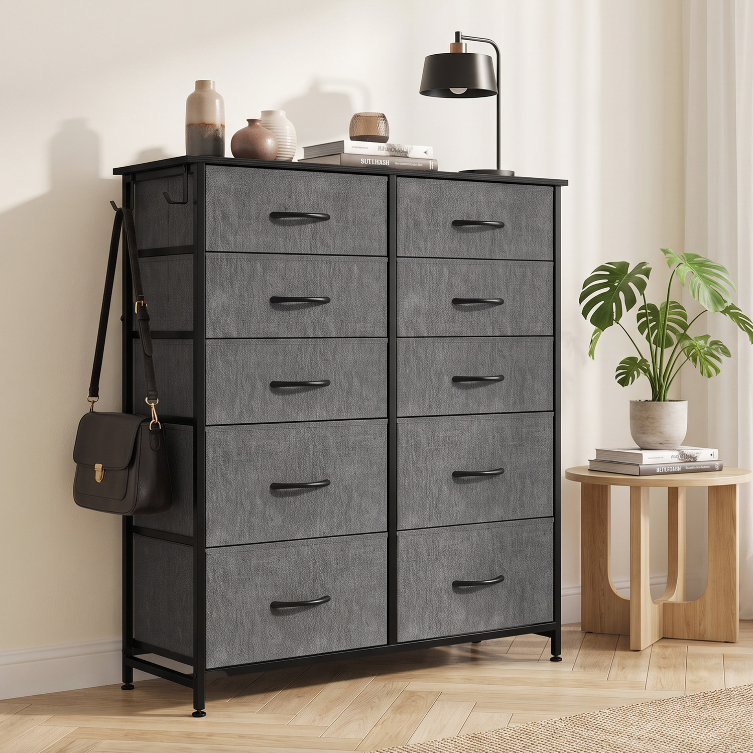 Homcom Unisex Grey Fabric Chest Of Drawers, 10 Drawer Dresser For Bedroom, - Image 4