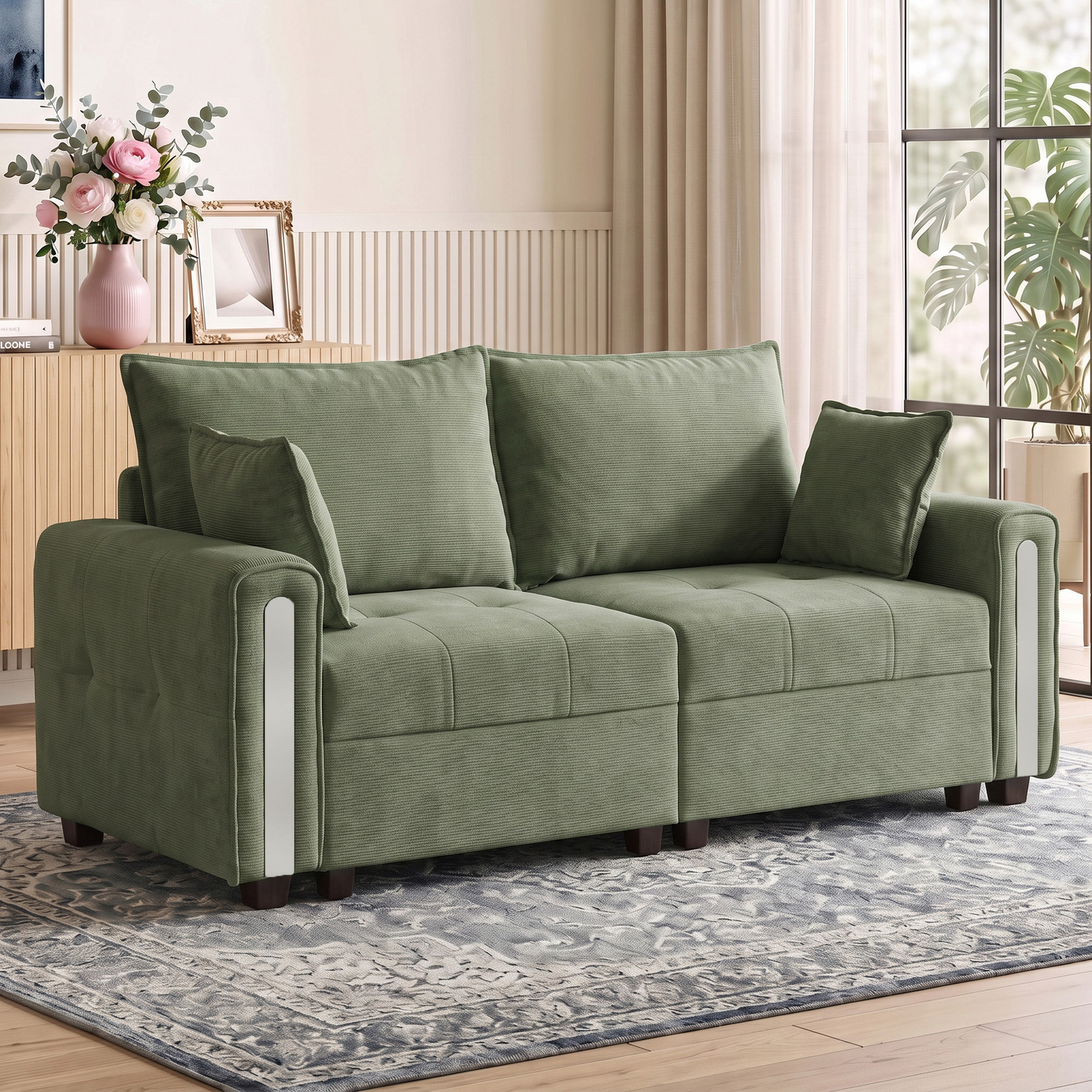 Homcom Unisex Dark Green Sofa With Lift-Up Storage, 168 Cm Velvet Couch, Size 2 Seater - Image 2