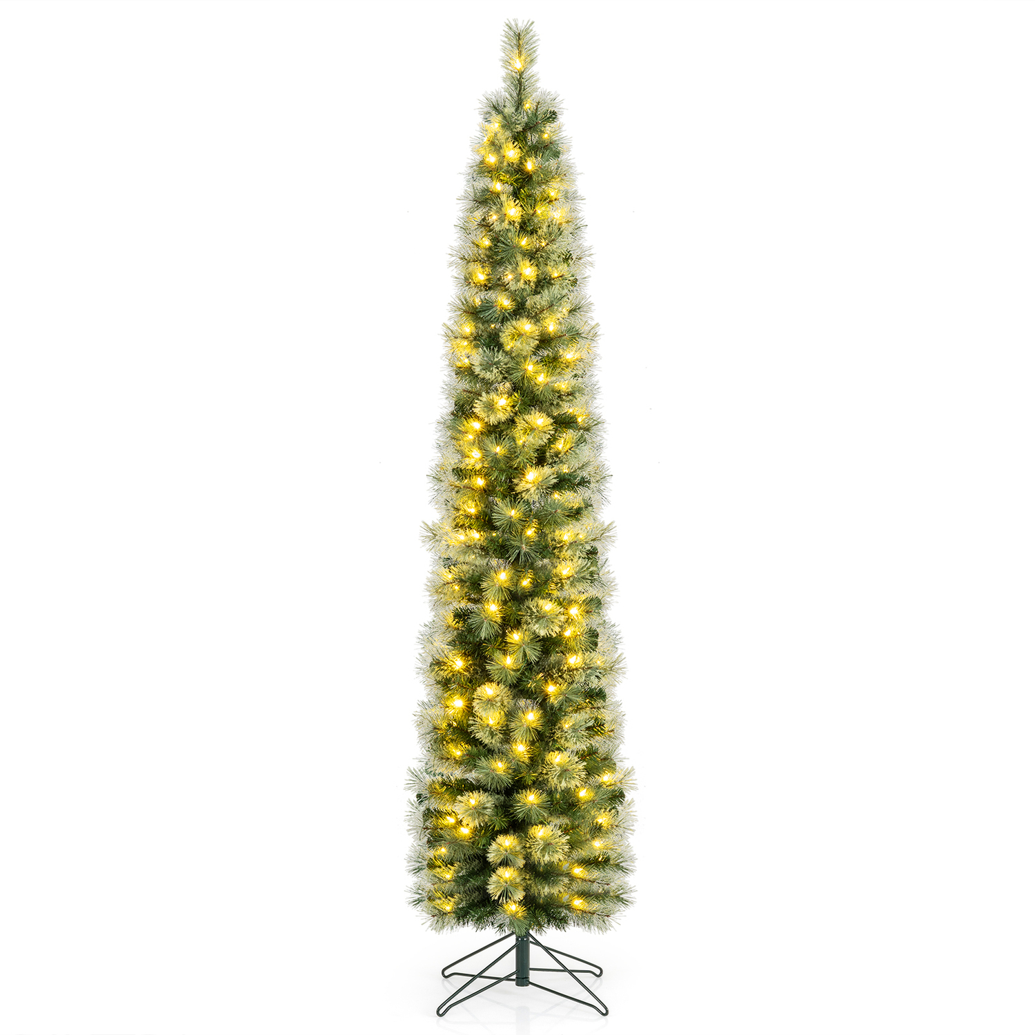 Costway 214 Cm Pre Lit Pencil Christmas Tree Lights Modes For Xmas