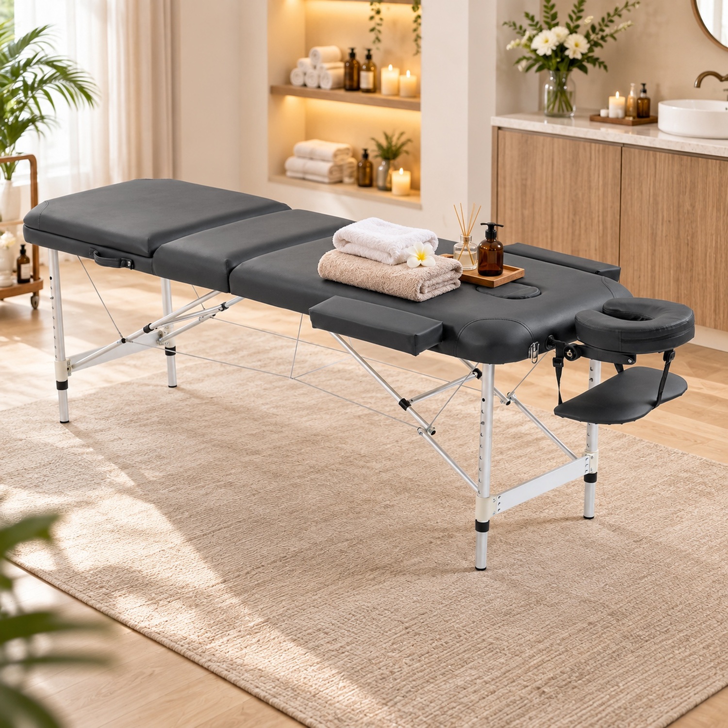 Homcom Black Portable Massage Table Beauty Therapy Sofa Bed Spa Aluminium - Image 4