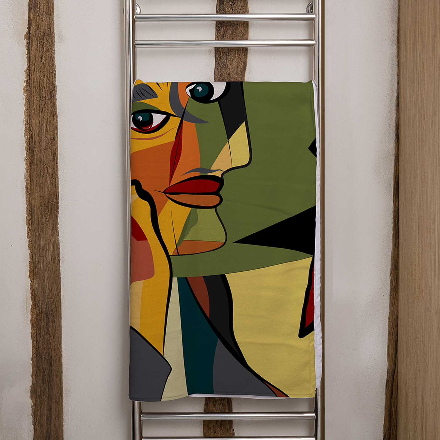Cubism Bathing Portrait Cubism Art Style,Man Calls On A Phone Bath Towel