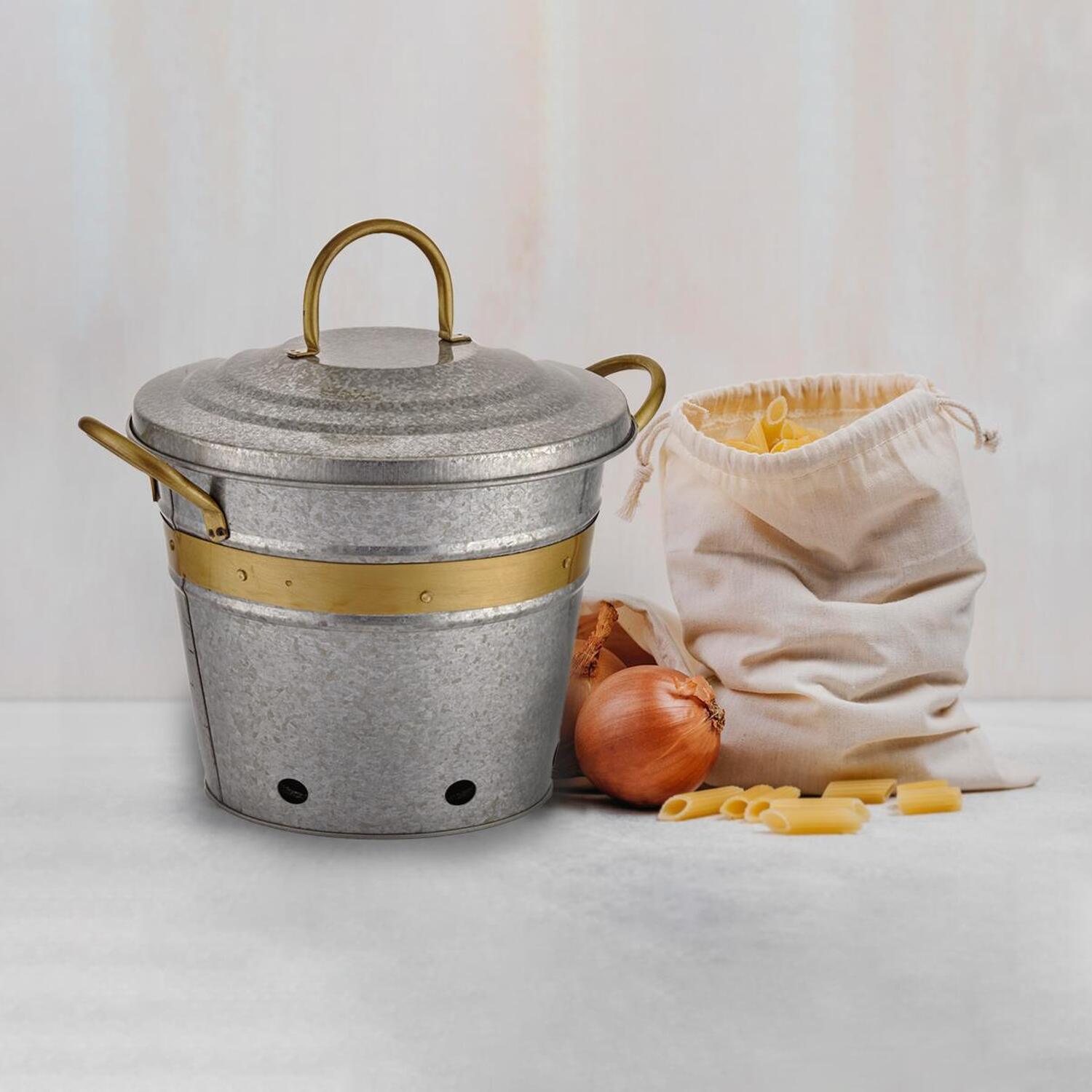 The Mia Galvin Series Potato And Onion Bin - Silver And Gold