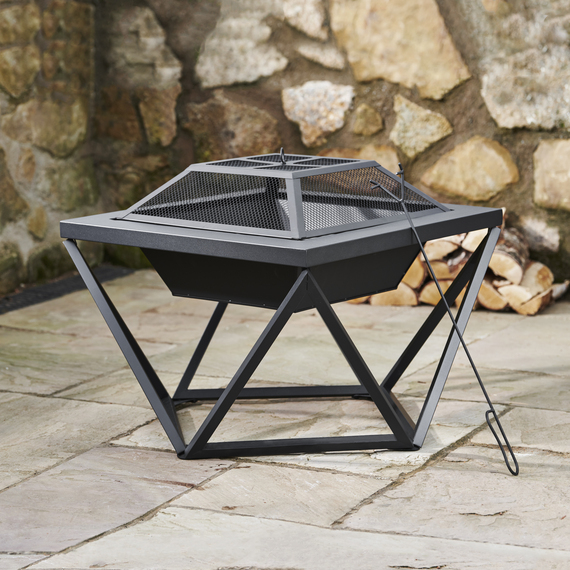 Outdoor 60cm Square Metal Geometric Design Wood Burning Fire Pit