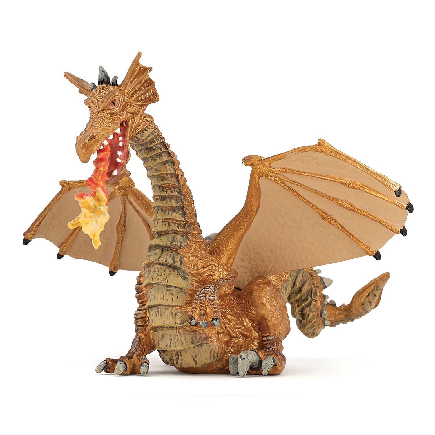 Image of PAPO The Enchanted World Gold Dragon with Flame Toy Figure - Brown
