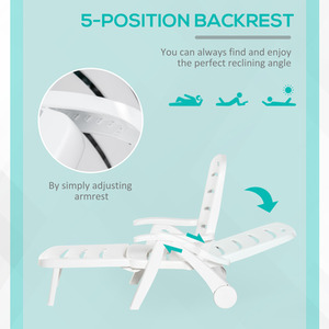White Outsunny Outdoor Folding Plastic Chaise Lounge Chair on Wheels shot 1903833