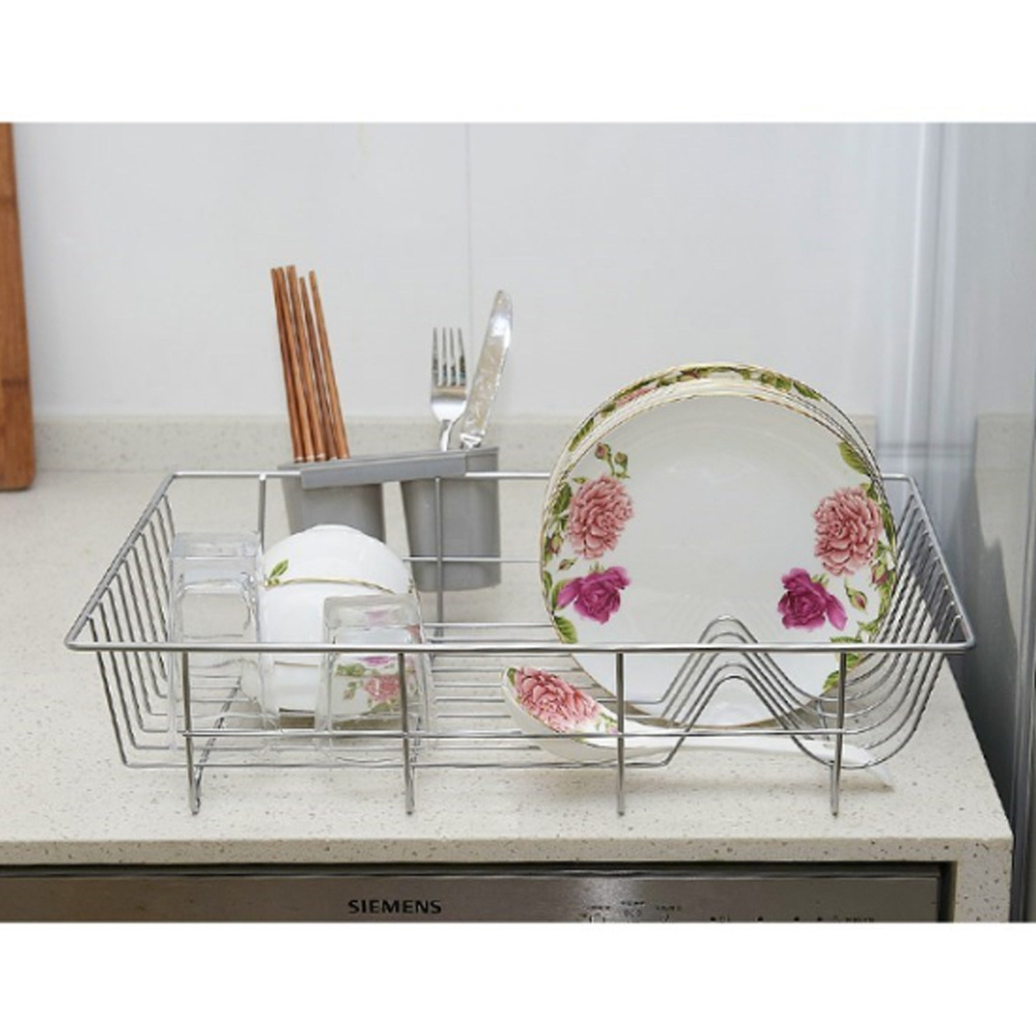 Livingandhome Metal Dish Drying Rack Dish Drainer Rack With Tray - Grey