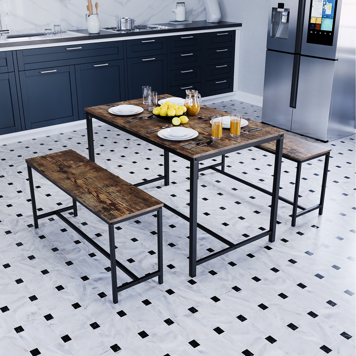 Brooklyn 4 Seater Dining Set - Dark Wood
