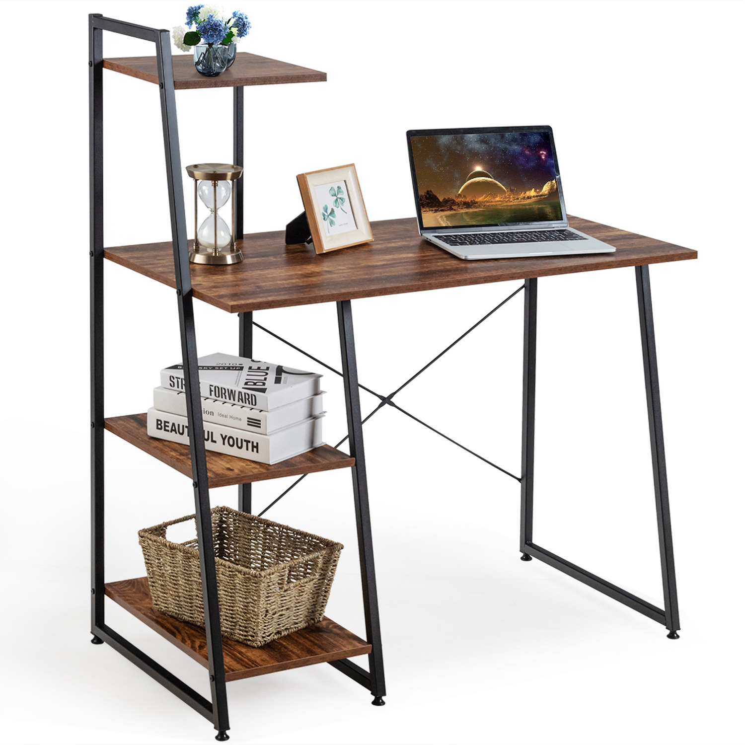 Costway X-Shape Frame Writing Computer Desk - Coffee thumbnail