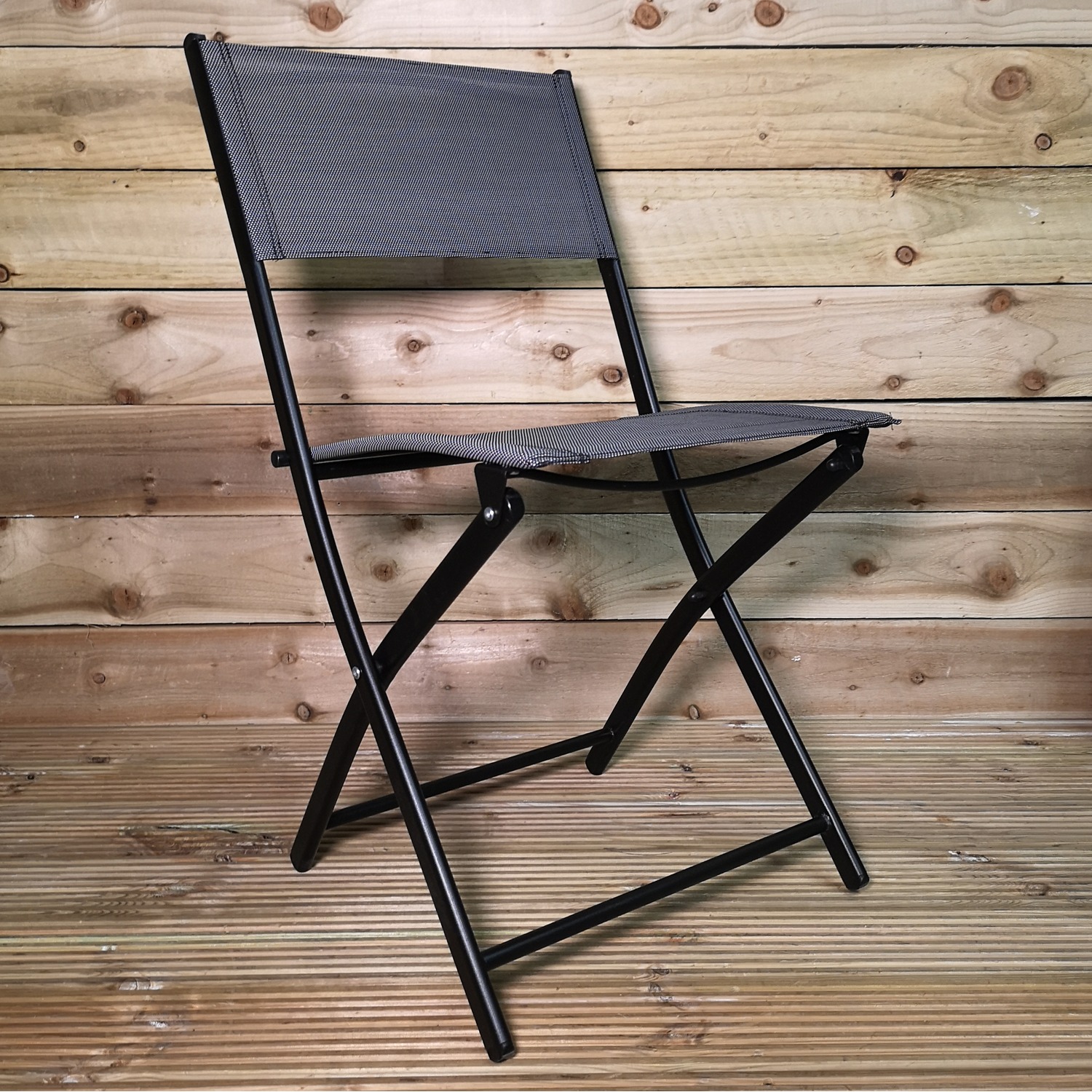3pcs Outdoor Bistro Set Glass Table And Two Folding Chairs - Grey