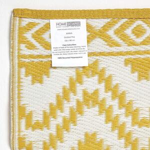 Homescapes Outdoor Rug Luxury Waterproof Reversible Recycled, Yellow Anna Aztec