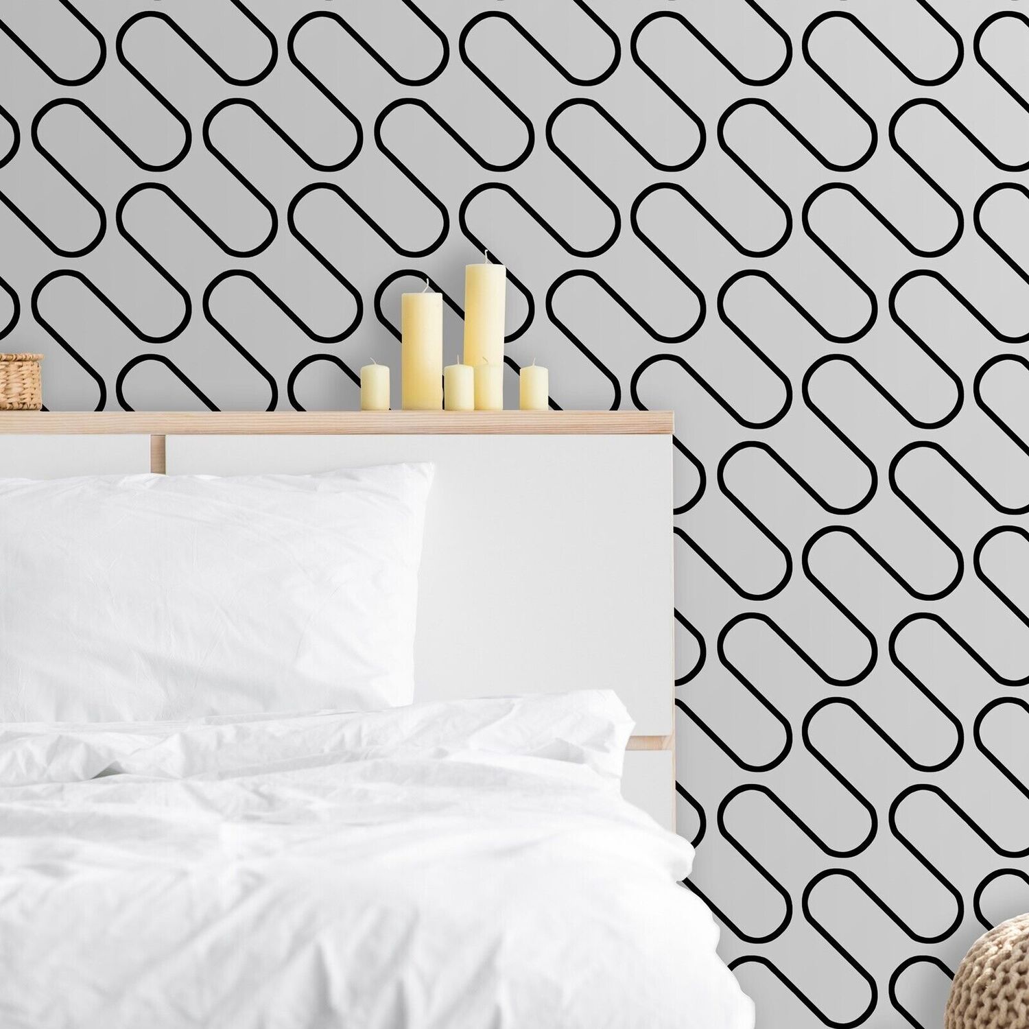 Black And White Linear Curve Wavey Lines Monochrome Minimalist Feature Wallpaper - Grey