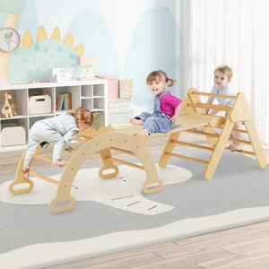 Costway 3-In-1 Kids Climbing Triangle Set Wooden Triangle Climber Set