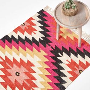 Homescapes Jakarta Handwoven Geometric Pattern Kilim Wool Rug