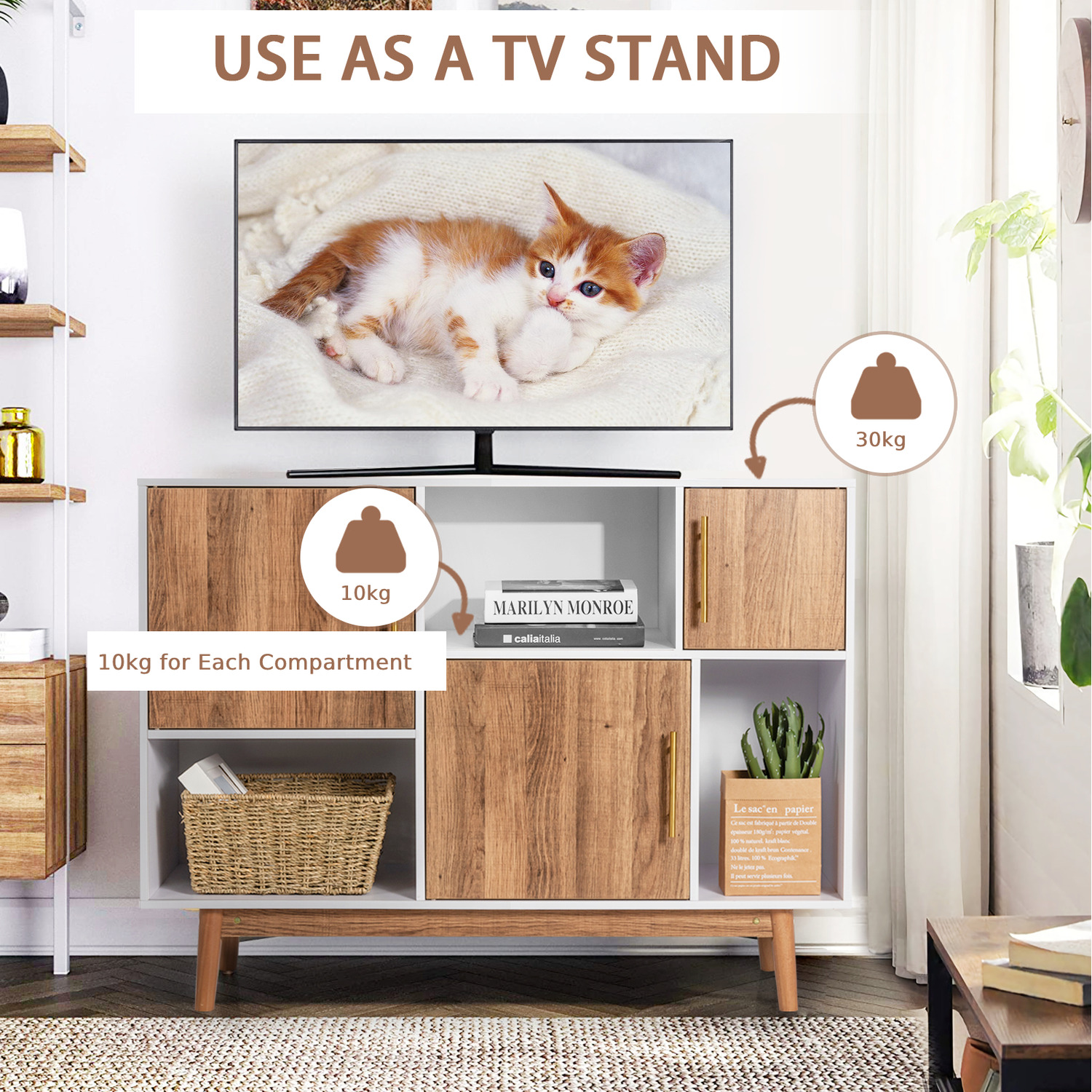 3-door Sideboard Standing Cabinet-white - White