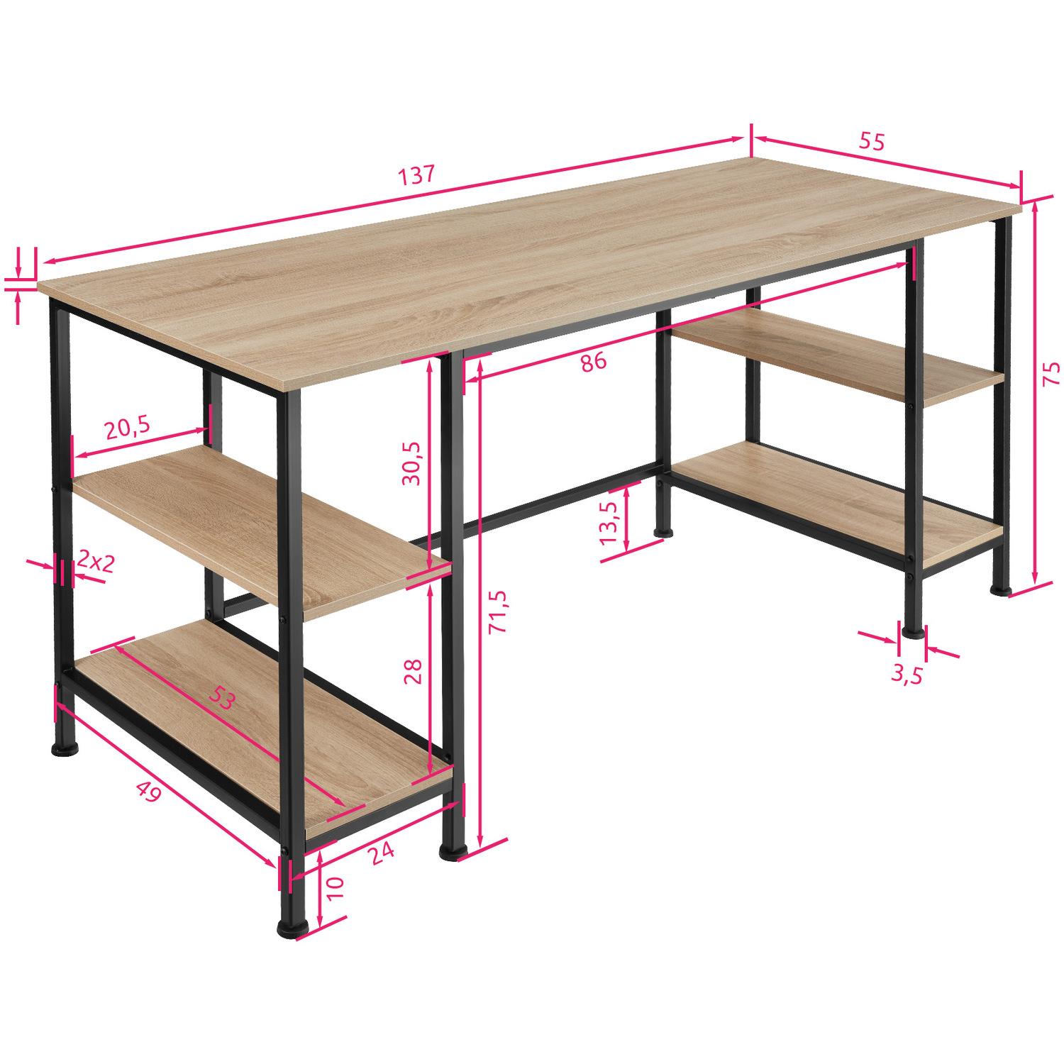 Computer Desk Stoke W-built In Shelves - Industrial Wood Light Oak Sonoma