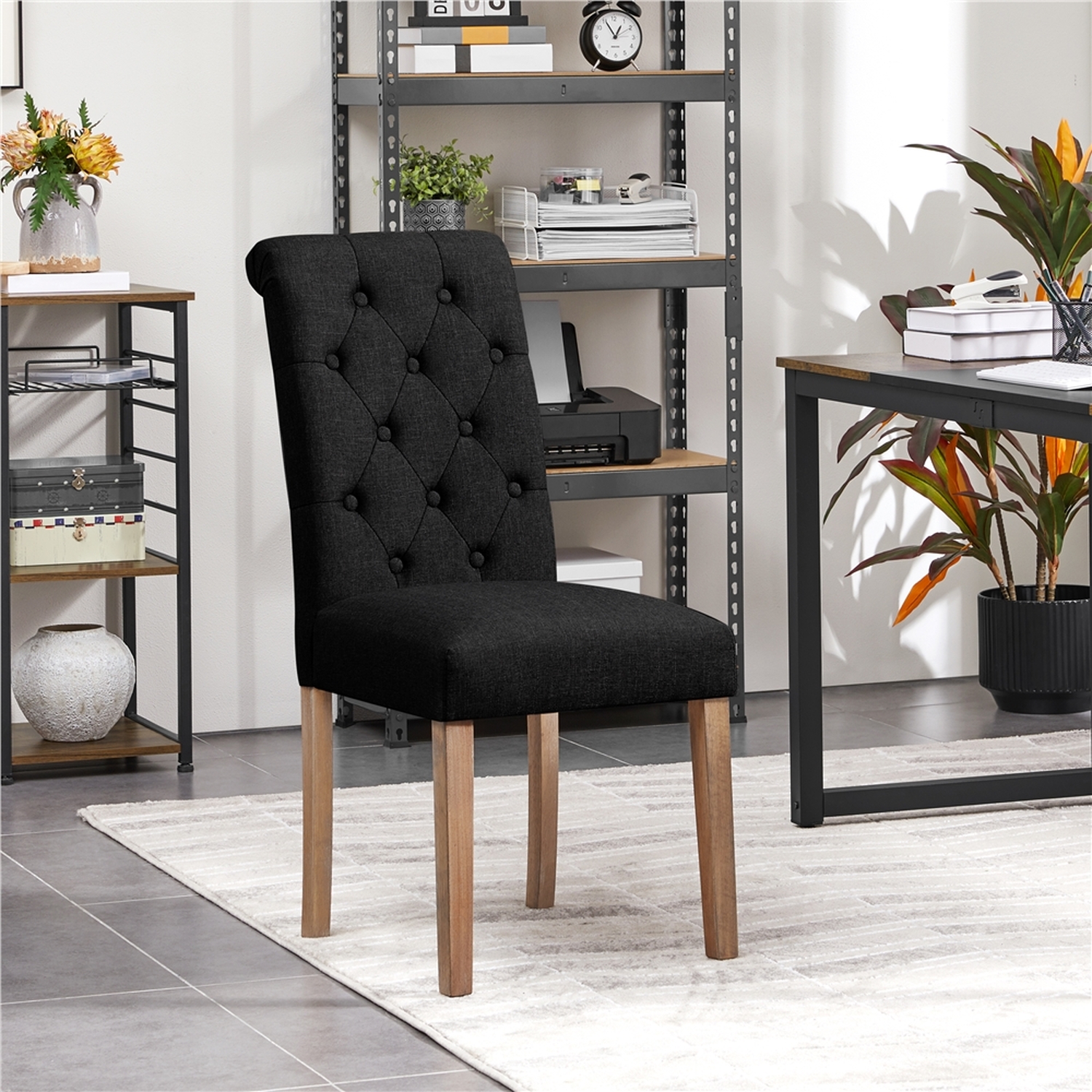 Set Of 2 Classic Padded High Back Dining Chair - Black