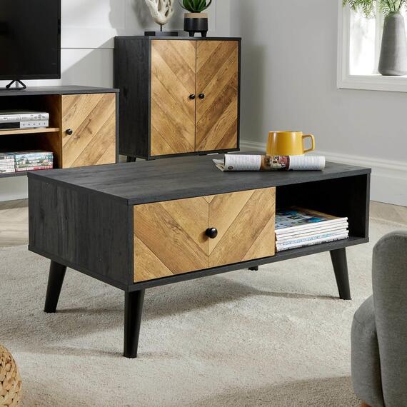 Home Source Dallas Herringbone 1 Drawer Coffee Table Storage Unit
