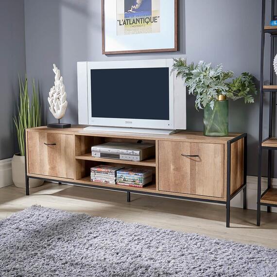 Home Source Oakmere 2 Door Industrial TV Stand Storage Unit 