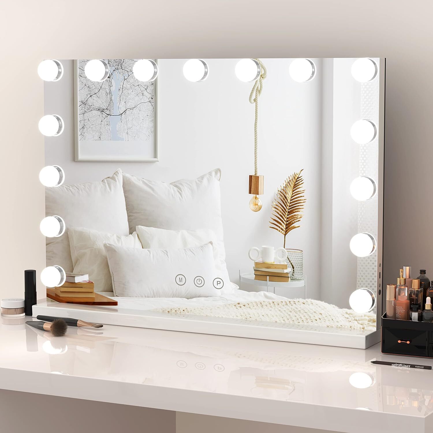 STACCATOAS - Hollywood Vanity Mirror Makeup Mirror with 15 Dimmable Bulbs - White thumbnail